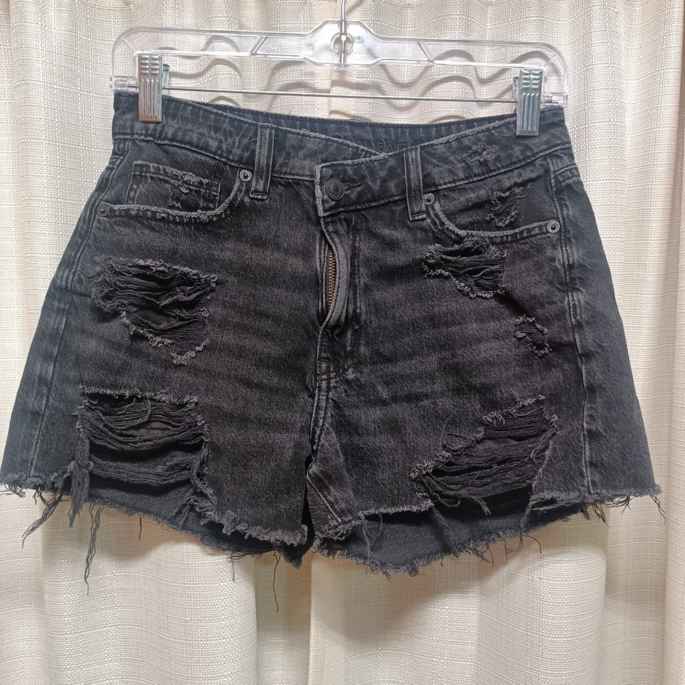 American Eagle Women's Size 4 Distressed Black/Gray Cut Off Stretch Jean‎ Shorts
